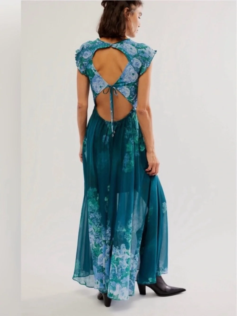 Free People Teal Floral Backless Maxi Dress - Picture 1 of 8